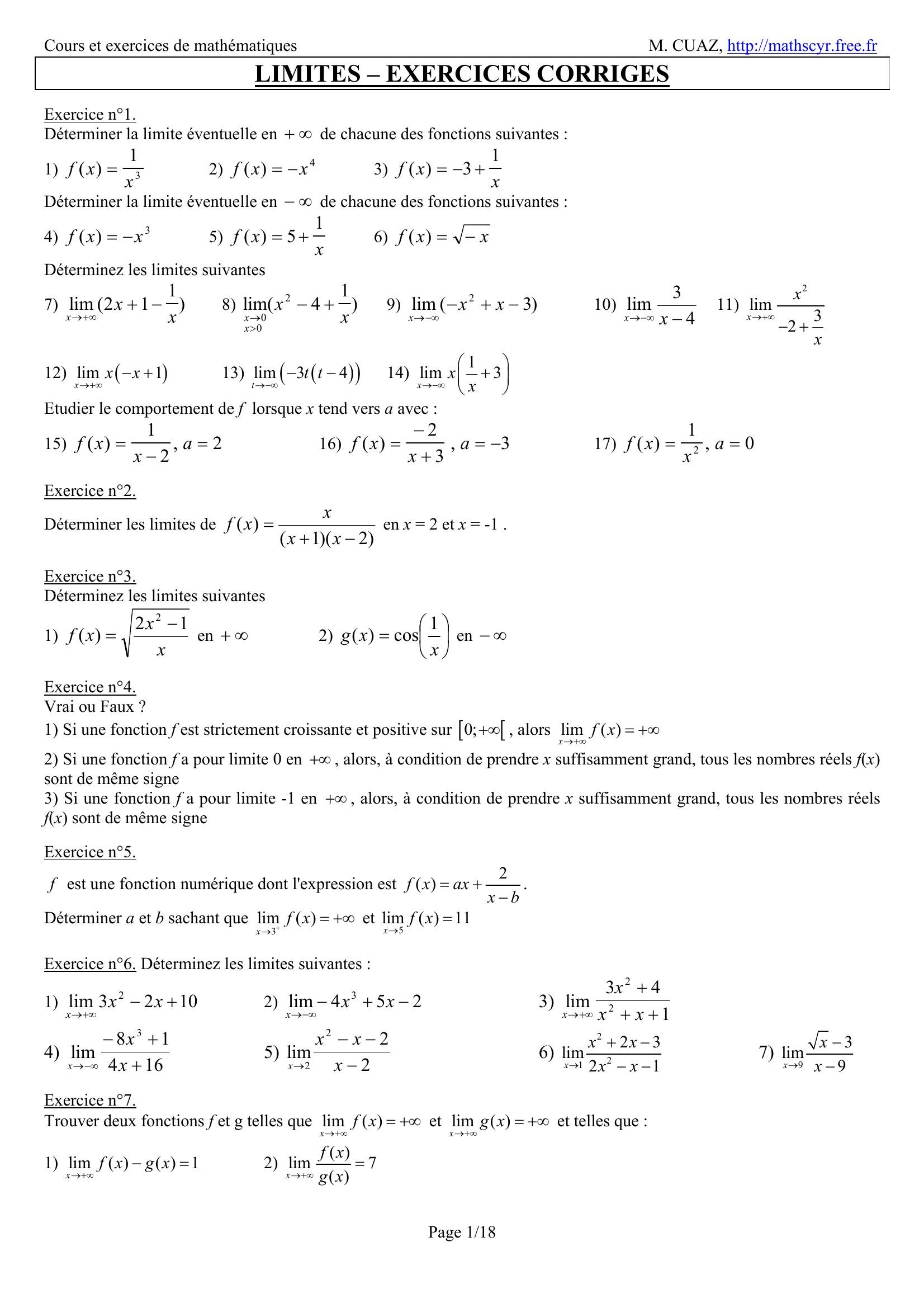 Aperçu de la page 1 de TD1 Limites et continuité